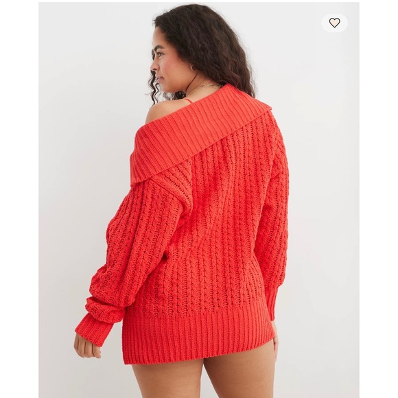 Aerie Red Cable Car Quarter Zip Sweater Medium - Picture 3 of 9